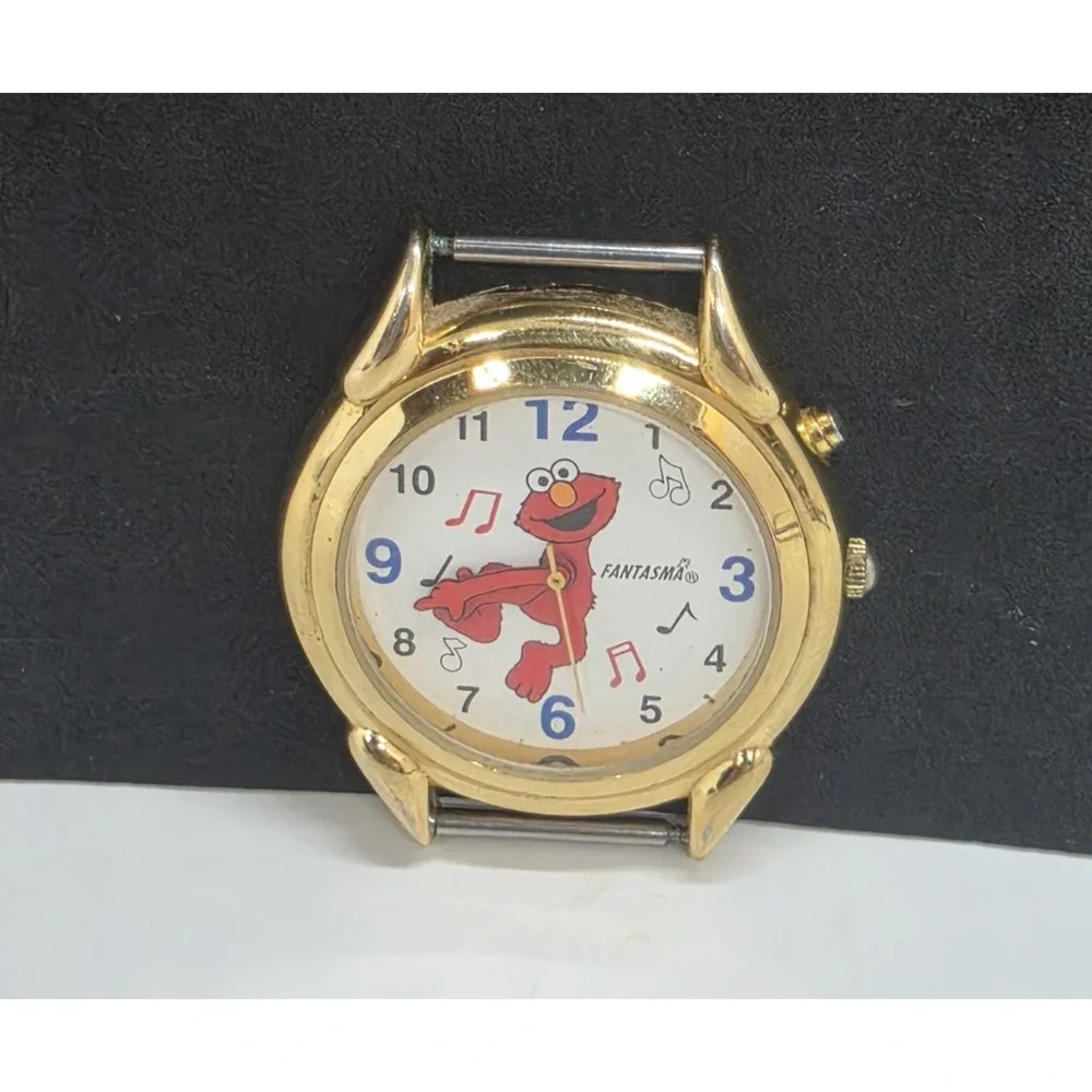 Henson Fantasma Elmo Sesame Street Musical Watch Gold Tone Tested Works No Band